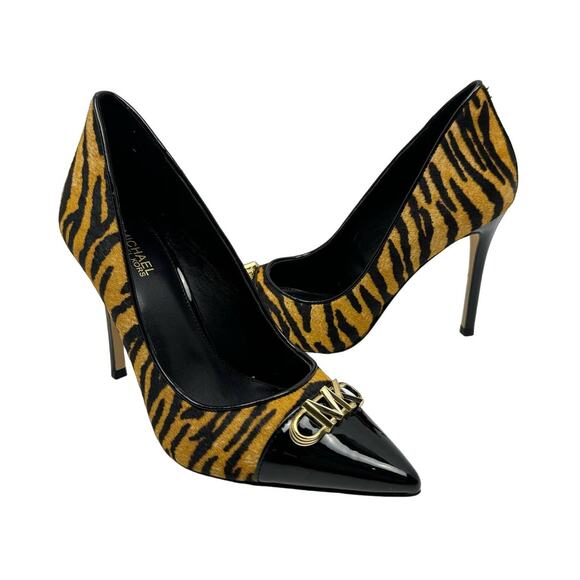 NEW MICHAEL Michael Kors Parker Tiger Print Calf Hair and Leather High Heel Pump - Picture 2 of 12